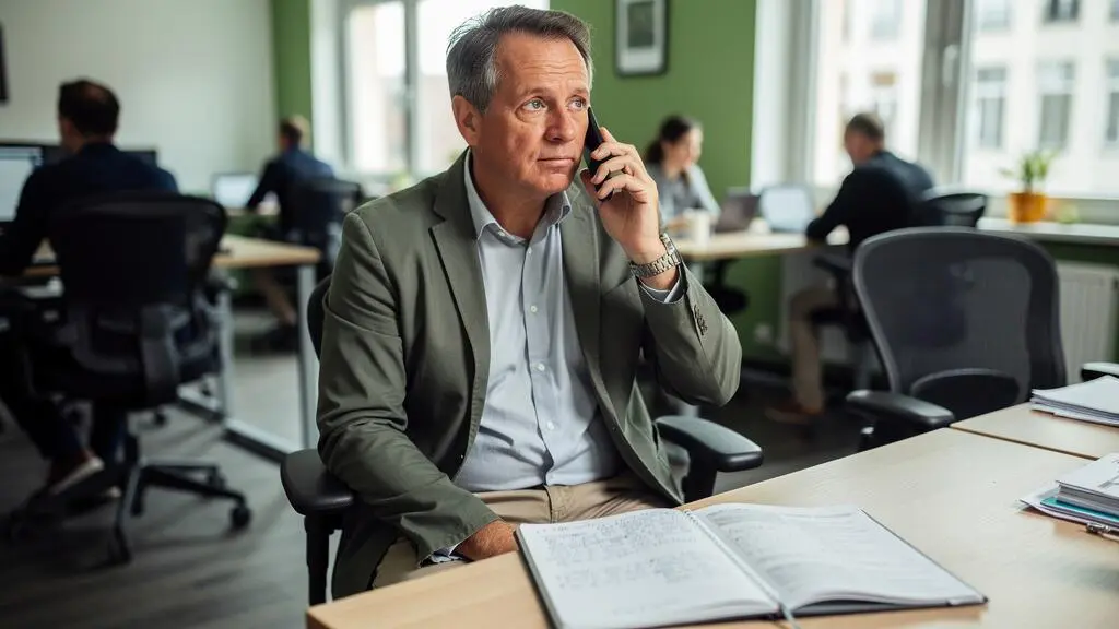 Ein Stellensucher telefoniert mit einer Agentur und macht sich Notizen.